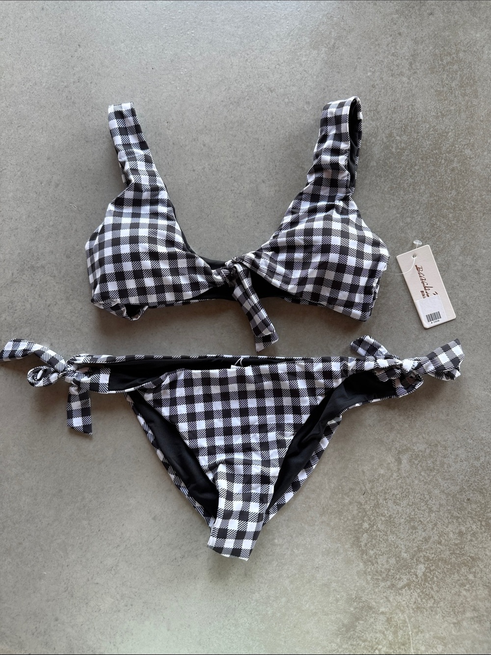 Black & White Gingham Tie-Front Bikini Set
